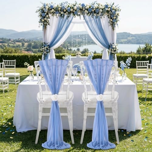 Fanqisi Dusty Blue Chair Sashes 48 Packs 8ft Long Draping Fabric Chair Cover for Ceremony Outdoor Banquet Decorations - Image 4