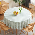 Eternal Beauty Striped Ruffled Round Tablecloth 60 Inch Green White - Image 3