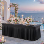 gogoparti 6 Pack Spandex Black Fitted Table Cloth for 6ft Rectangle Tables Black Stretch Tablecloth Table Covers Skirt Banquet Wrinkle Free Tablecloths for Parties Wedding - Image 3