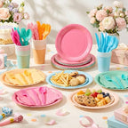 Zhehao 175 Pcs Candy Colors Party Plates Cups Napkins Set - Image 2