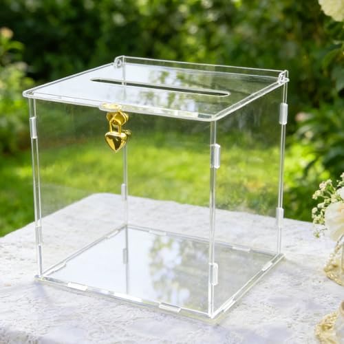 Clear Acrylic Card Box with Lock & Slot, DIY-Friendly Wedding Card Boxes for Reception Cash Gift Monetary Envelope, Elegant Gift Card Holder Box for Graduation Bridal Shower Party Table Decor by SOFARKKTPARTYCARDBOX