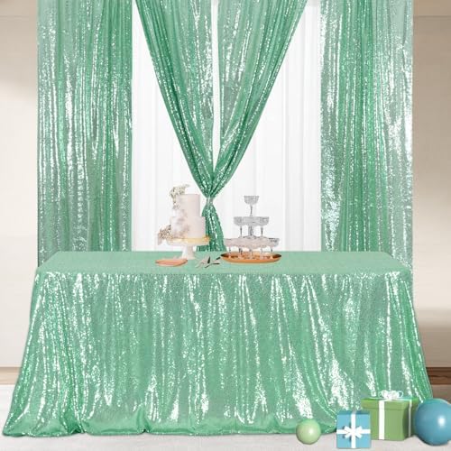 Poise3EHome Mint Green Sequin Tablecloth 90×156 Inch Rectangle Sparkly Fabric Table Cloth for Birthday Wedding Party Holiday Baby Shower Decoration - Image 3