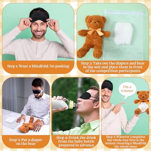 6 Sets Bottle Chug Baby Shower Games Tan Brown Bear - Image 2