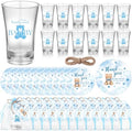 Funnymoom 50 Sets Bear Baby Shower Favors for Guests Souvenir Blue Teddy Bear Birthday Party Supplies We Can Bearly Wait Acrylic Clear Shot Glasses Thank You Tags with Organza Bags for Gender Reveal by Funnymoom