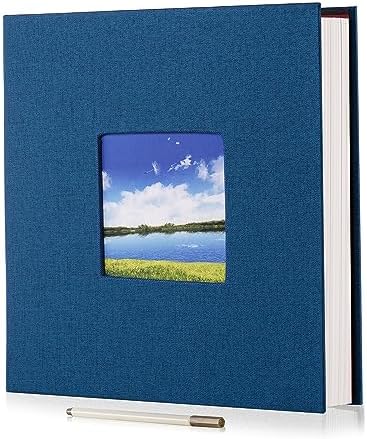 HoneyTolly Large Photo Album Self Adhesive, DIY Scrapbook Album for 4x6 8x10 10x12 Pictures, 60 Pages Linen Cover Memory Book, Ideal Gift for Family Wedding Baby Christmas Anniversary(Blue) by HoneyTolly