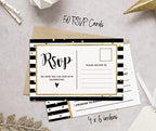 RSVP Postcards (Set of 50) 4"X6" Blank with Mailing Side,RSVP Reply Response Cards for Wedding Stripe & Gold Confetti Print Return Cards - Image 3