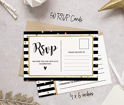 RSVP Postcards (Set of 50) 4"X6" Blank with Mailing Side,RSVP Reply Response Cards for Wedding Stripe & Gold Confetti Print Return Cards - Image 3