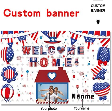 Custom Welcome Home Decorations Kit Military Welcome Home Banner Red White and Blue Balloons Patriotic Paper Fans Star Streamers Tablecloth for Patriotic Memorial Day Deployment Returning Party Decor(5x7.5ft) - Image 2