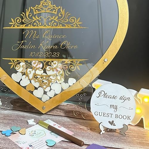 Quinceanera Guest Book Alternative, Wooden Heart Drop Box Sign-in Frame - Image 3