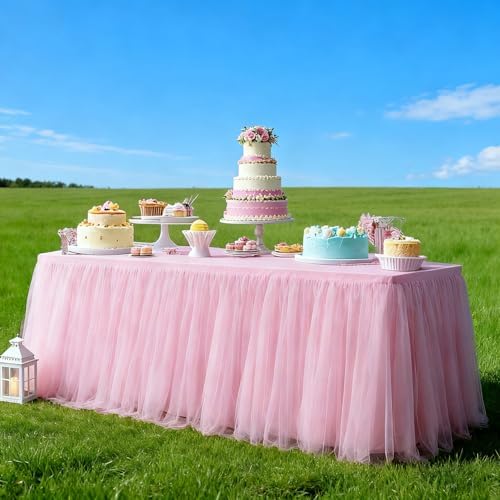 2-Pack Pink 2-in-1 Tulle Tablecloth for 4-Foot Rectangular Table - Image 3