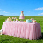 2-Pack Pink 2-in-1 Tulle Tablecloth for 6-Foot Rectangular Table - Image 3