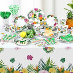 Funnymoom 452 Pcs Hawaiian Luau Party Decoration for 50, Tropical Aloha Paper Plate Napkin Cup Tablecloth Cutlery Palm Leaf Hibiscus Disposable Tableware for Summer Beach Floral Birthday Party Supply - Image 6
