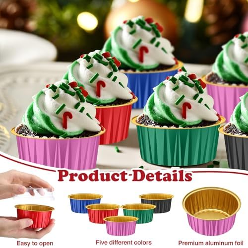 200 Pack Aluminum Cupcake Liners with Lids,Bright,Plain - Image 2