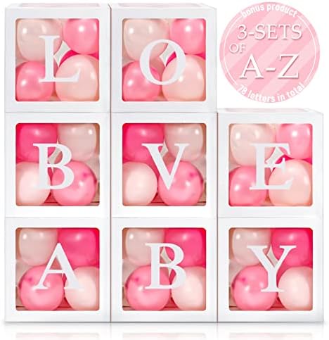 Geyee 8 Pcs Clear Balloon Box with Letters, Baby Shower, White by Geyee