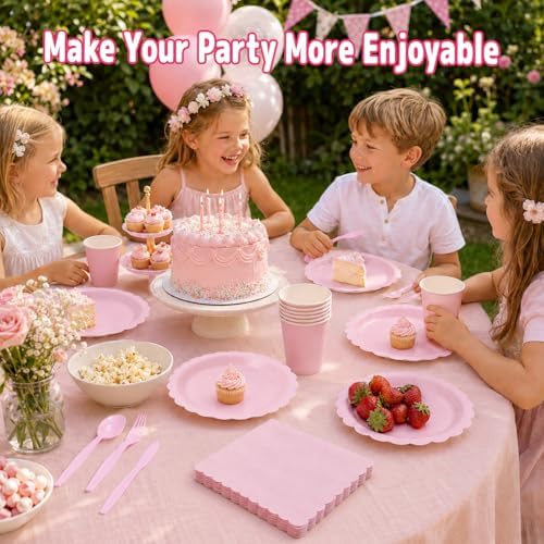 350 Pcs Light Pink Paper Plates and Napkins Dinnerware Set, Serves 50 - Image 3