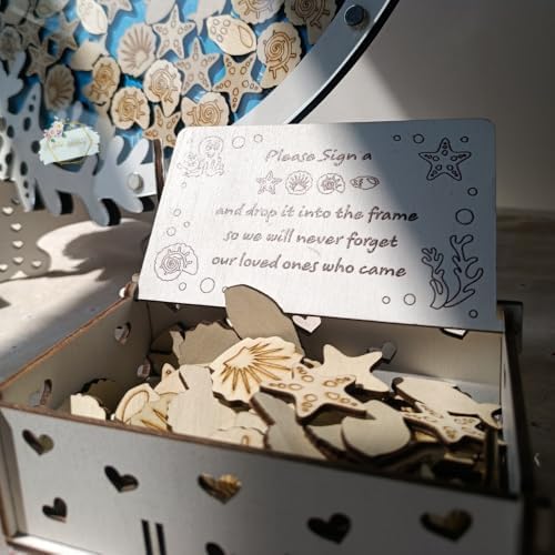 Beach Wedding Guest Book Alternative, Wooden Heart Drop Box Seashell Tokens - Image 5