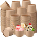 Honeydak 200 Pcs 8 oz Ice Cream Cups Kraft Paper Disposable Dessert Bowls for Hot or Cold Food Dark Brown Paper Snack Containers for Sundae, Frozen Yogurt, Soup Baby Shower Party Supplies by Honeydak