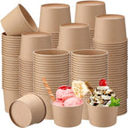 Honeydak 200 Pcs 8 oz Ice Cream Cups Kraft Paper Disposable Dessert Bowls for Hot or Cold Food Dark Brown Paper Snack Containers for Sundae, Frozen Yogurt, Soup Baby Shower Party Supplies by Honeydak