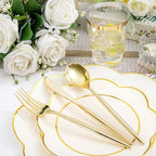 ejonirinjonir 180pcs Elegant Double Gold Rim Ivory Plastic Plates for Proms - Image 2