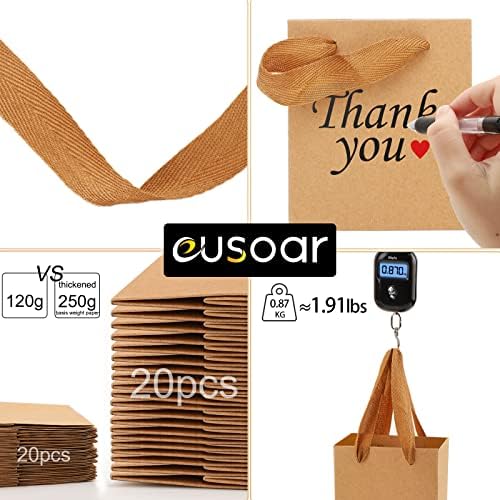 EUSOAR Tiny Gift Wrap Bags with Handles, 50 Pack 4x2.75x4.5 inches Kraft Paper Bags in Bulk, Heavy Duty Totes for Wedding, Grocery, Boutique, Retail, Business, Birthdays - Image 3