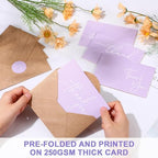 Teling 200 Set Thank You Cards with Envelopes Bulk, 6 x 4 Inch Blank Thank U Greeting Notes with Brown Kraft Envelopes Stickers Thankyou Card Set for Graduation Wedding Birthday Baby Shower(Purple) - Image 6