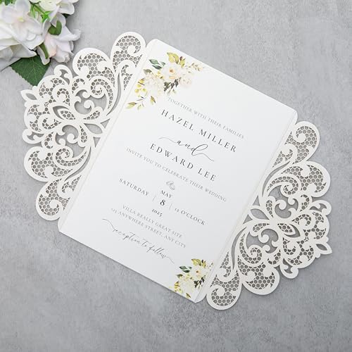 20Pcs Ivory Laser Cut Wedding Invitation Cards With Envelopes - Image 4