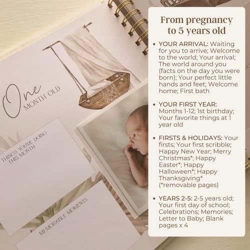 Peachly Unisex Baby Memory Book, Minimalist Baby First Year Keepsake for Milestones, Simple Baby Scrapbook for Boy Girl Milestones, Natural Linen (Haven) - Image 5