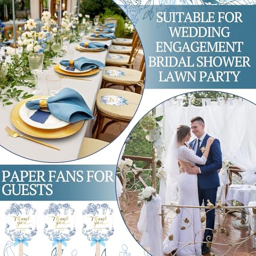 Huwena 50 Sets Wedding Fans for Guests Thank You for Celebrating with Us Fans Hand Fans Handheld Folded Fan Baby Shower Favors for Bridal Bridesmaid Gift Church Dancing (Blue,Floral) - Image 5