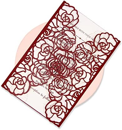 FOMTOR Laser Cut Wedding Invitation Set with Envelopes & Inserts & Seals – Perfect for Weddings, Bridal Showers, Engagements & Anniversary Celebrations - Red, 40pcs by FOMTOR