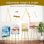 Snughome 45.7" Gold Easel Stand for Sign, Heavy Duty Metal Display Easel with Drawstring Bag, 4-Tier Adjustable Height Art Easel for Wedding Signs, Painting, Posters & Mirrors - Image 4
