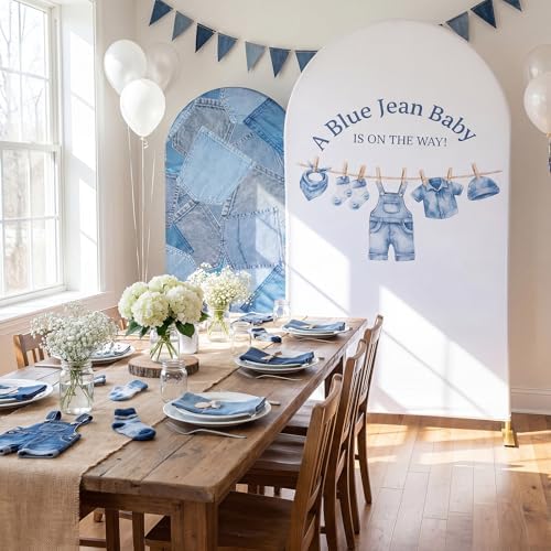 Mindsoft 2 Set Blue Jean Baby Shower Arch Backdrop Cover 7.2ft 6.6ft - Image 4