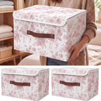 2 Pack Pink Floral Storage Bin with Lids, 15x10x10 Inch by Unknown