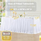 4 Pack White Table Cloth for 6 Foot Rectangle Tables, White Stretch Fitted Tulle Table Covers Skirt, Rectangular Ruffle Tutu Tablecloth Wedding Banquet Baby Shower Cake Tablecloths Decorations - Image 5