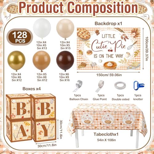 Gejoy 134 Pcs Cutie Pie Baby Shower Decoration Set Fall Baby Shower Decor - Image 2