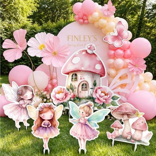 6 Pcs Fairy Wonderland Birthday Party Decoration Mushroom House Baby Shower Decoration Fairy First Birthday Cardboard Cutout Photo Props for Girls Women Party Supplies - Image 2