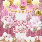 Baby Shower Decorations for Girl - Pink Gender Reveal Party Favors with Fringe Curtain,Its a Girl Banner, Baby Girl Letter,Tissue Paper Pom Poms, Pink Gold Confetti Balloons, Paper Lanterns by Unknown