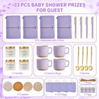 Baby Shower Prizes for Game Winners Baby Shower Games Prizes Ceramic Mugs with Metal Spoons Woven Coasters Notebooks Scented Candles Gift Bags Wedding Bridal Shower Favors for Guests (4, Purple) - Image 4
