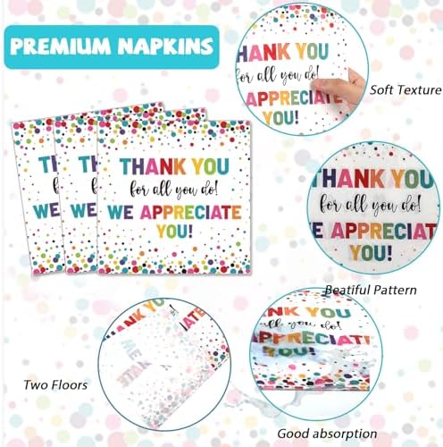 200pcs Thank You Plates Napkins We Appreciate You Paper Tableware Set Employee Appreciation Dinnerware Thank You Party Decoration for Teacher Volunteer Pastor Retirement Party Decor Supplies Serves 50 - Image 4