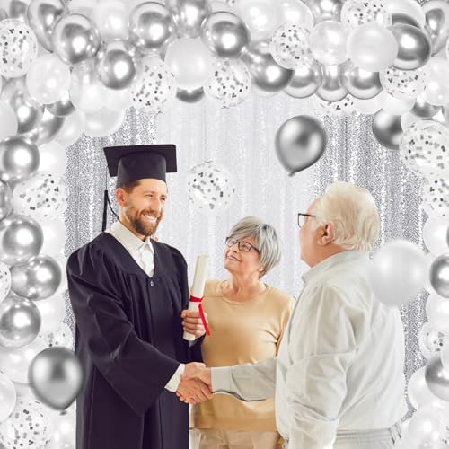 SmoothNovelty 137 Pcs White Silver Sequin Curtains Balloon Garland Kit - Image 6