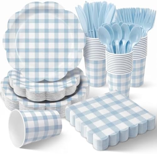 Red and Green Gingham Dinnerware Set, 350 Pcs, Serves 50 by Unknown