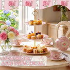 Lallisa 3 Tier Tea Party Cake Stand 10", 9" and 7" Ceramic Shabby Floral Dessert Stand with Metal Rack Coquette Cupcake Tower for Wedding Bridal Shower Baby Shower Decoration - Image 5