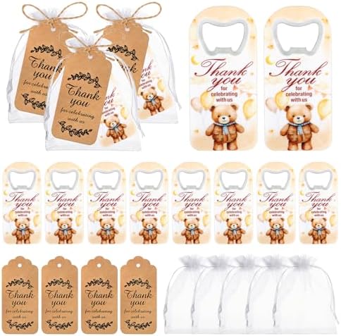 50Pcs Bear Bottle Opener Baby Shower Favors for Guests Cute Magnetic Bottle Openers with Organza Bags and Thank You Cards, for Gender Reveal Theme Party Decorations Rerurn Gift and Souvenirs by wxfdac