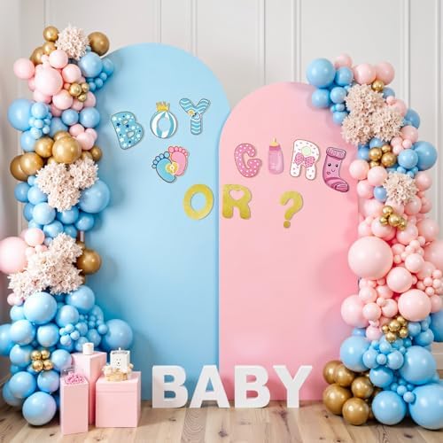 Set of 2 Arch Backdrop Cover 7.2FT, 6FT Pink Blue and Boy or Girl Decal Sign - Adjustable Spandex Balloon Arch Stand Covers for Wedding Birthday Baby Shower Gender Reveal Banquet Decoration - Image 3