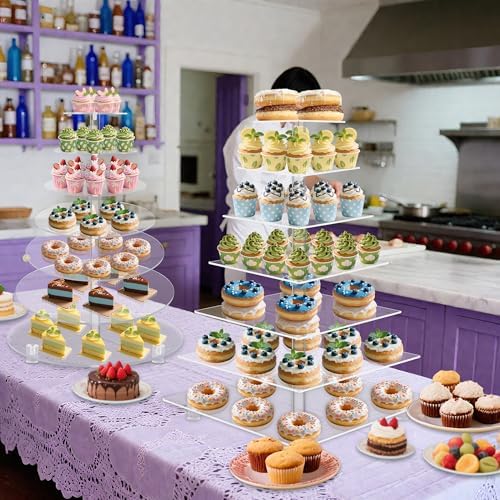YestBuy 7 Tier Square Acrylic Maypole Cupcake Stand Cupcake Tower Stand, Premium Cupcake Holder, Display for Pastry Wedding Birthday Party - Image 3