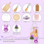 61 Pcs Baby Shower Prizes for Game Winners 6 Sets Bamboo Cheese Board Kit with Spoon Fork Butter Spreaders Plaid Towel Thank You Card for Guests, Housewarming Adult Party Favors (Purple) - Image 3