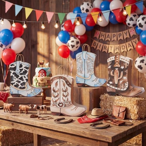 Tioncy 24 Pcs Cowboy Boot Paper Gift Bags, Assorted Style, Brown and Blue - Image 5