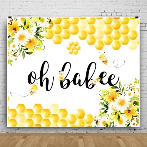Oh Babee Baby Shower Party Backdrop Colorful Flowers Yellow Honeycomb Baby Shower Party Decorations Background Bee Sweet Honey Gender Reveal Party Birthday Party Studio Props 12x10ft - Image 4