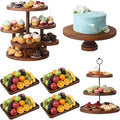 RattanView 7 Pcs Wooden Cupcake Stand Set with Cake Pedestal Trays,Brown by RattanView