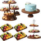 RattanView 7 Pcs Wooden Cupcake Stand Set with Cake Pedestal Trays,Brown by RattanView