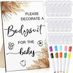 Handepo 26 Pcs Baby Shower Games DIY Bodysuit Set 1 Wooden Sign 15 White Bodysuits 10 Fabric Markers for Birth Decorating Kit(Boho) by Handepo